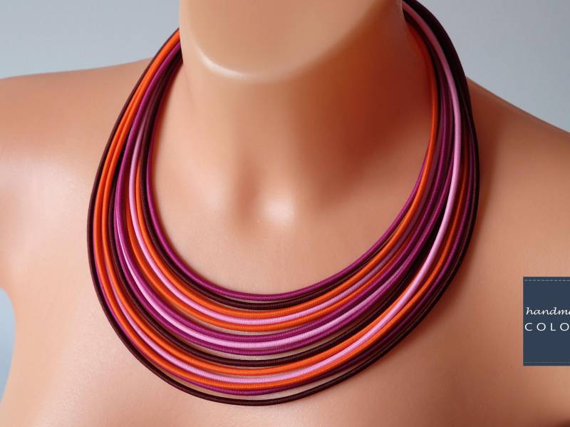 Kordelkette Orange/Burgund Textil/strang von COLORIKA