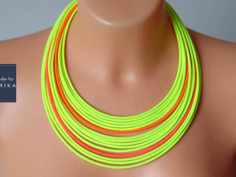 Multistrand Halskette/Gelbe Heller Schmuck Orange Neon von COLORIKA