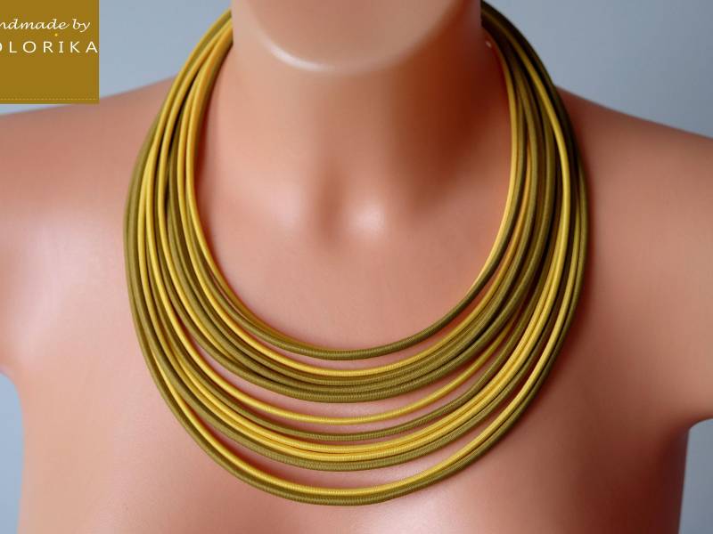 Senfgelbe Faserkette Multistrand Textiles Seil Statement Schmuck von COLORIKA