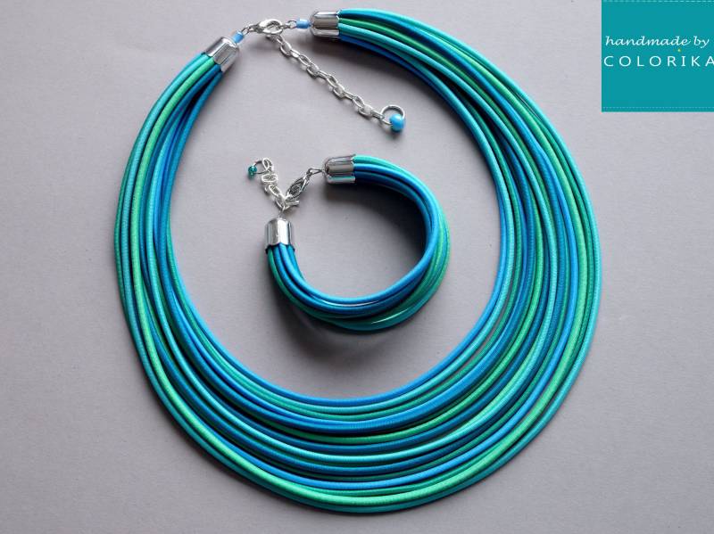 Türkis Textil Schmuck Set Boho Stoff Kette & Armband von COLORIKA