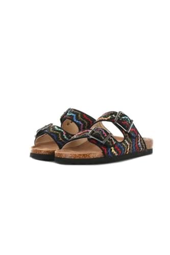 COLORS OF CALIFORNIA Damen-Sandalen BIO308 schwarz mehrfarbig Raffia Doppelriemen Schnallen Leder PE23, Schwarz , 38 EU von Colors of California