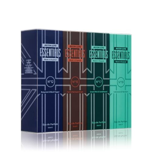 MILTON-LLOYD ESSENTIALS No 12, No 15, No 17 and No 19 Luxury Mens Fragrances, Set of 4 x 50ml Eau de Parfum Men, Mens Aftershave Gift Set, Perfume for Men - Long Lasting Milton-Lloyd Fragrance for Men von MILTON-LLOYD