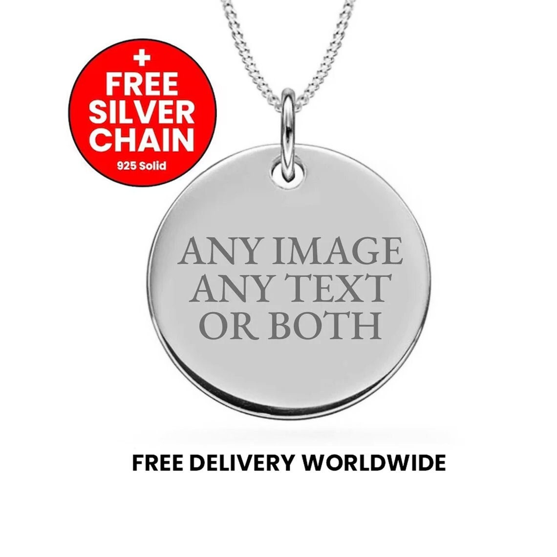 Personalisierte Anhänger Sterling Silber Disc Gravierte Halskette Für Fotos Handschrift Logos Zeichnungen Schmuck 925 Individuelles Geschenk + von COLUMNstore