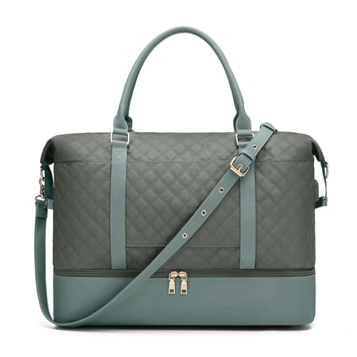 COLseller Reisetasche Damen Weekender Bag mit Schuhfach und Nassfach Wasserabweisende Weekender Gym Travel Bag Handgepäck Tasche Trainingstasche für Damen,Green von COLseller