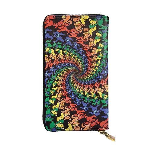 Bear Dancing Tie Dye Leder Lange Handheld Geldbörse Frauen Brieftasche Für Kreditkarte Bargeld Münze Lagerung, Bär tanzende Batikfärbung, Einheitsgröße von COMAAM