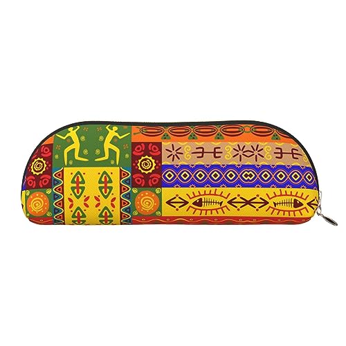 COMAAM Aloha Tiki Muster Leder halbrunde Aufbewahrungstasche Große Kapazität Stift Bleistift Tasche Geeignet Für Die Aufbewahrung Von Stiften Und Kosmetik, Afrikanische Nationalmuster., Einheitsgröße, von COMAAM