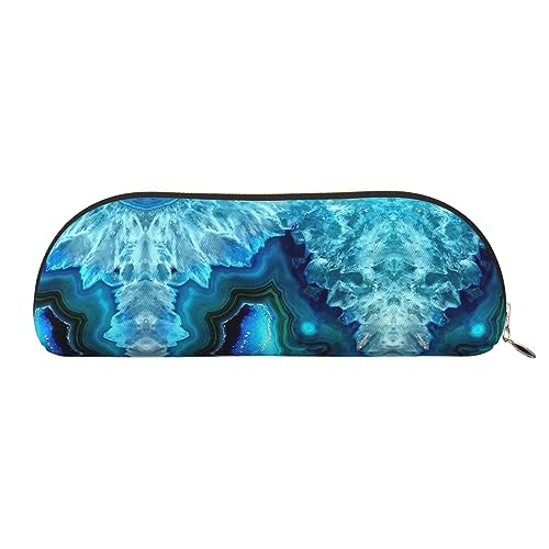 COMAAM Aloha Tiki Muster Leder halbrunde Aufbewahrungstasche Große Kapazität Stift Bleistift Tasche Geeignet Für Die Aufbewahrung Von Stiften Und Kosmetik, Blau, Einheitsgröße, Federmäppchen von COMAAM