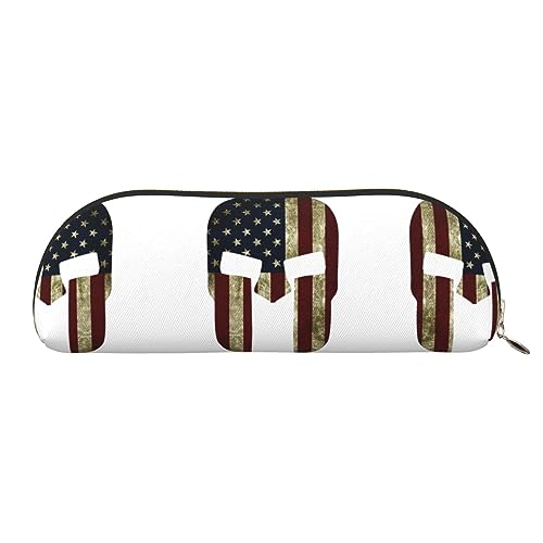 COMAAM Aloha Tiki Muster Leder halbrunde Aufbewahrungstasche Große Kapazität Stift Bleistift Tasche Geeignet Für Die Aufbewahrung Von Stiften Und Kosmetik, USA-Flagge Amerikanische Spartan, von COMAAM