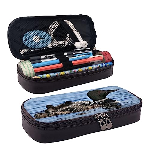 COMAAM Bauernhof-Hühner-gedrucktes nettes Federmäppchen,Große Kapazitäts-Leder-Federmäppchen,Stift-Beutel-Tasche mit Reißverschluss für Büro, Loon Birds, Einheitsgröße von COMAAM