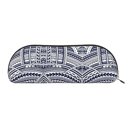 COMAAM Blaue polynesische Maori Tribal Muster Leder halbrunde Aufbewahrungstasche Große Kapazität Stift Bleistift Tasche Geeignet Für Die Aufbewahrung Von Stiften Und Kosmetik, Blaues, polynesisches von COMAAM