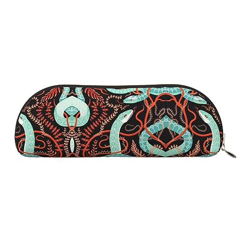 COMAAM Blaue polynesische Maori Tribal Muster Leder halbrunde Aufbewahrungstasche Große Kapazität Stift Bleistift Tasche Geeignet Für Die Aufbewahrung Von Stiften Und Kosmetik, Schlange und Blume, von COMAAM