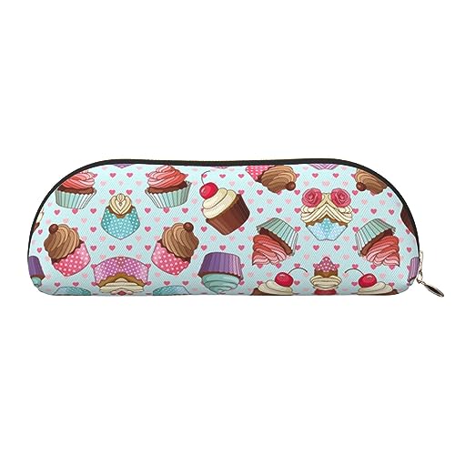 COMAAM Cupcake-Muster Leder halbrunde Aufbewahrungstasche Große Kapazität Stift Bleistift Tasche Geeignet Für Die Aufbewahrung Von Stiften Und Kosmetik, Cupcake-Muster, Einheitsgröße, Federmäppchen von COMAAM