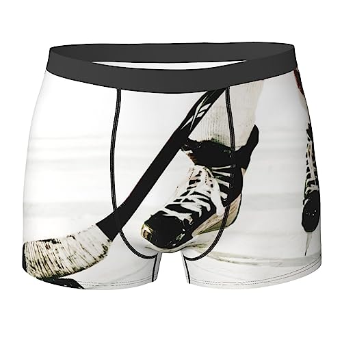 COMAAM Eishockey Muster Herren Boxershorts (Multi-Faceted) Herren Elastische Boxershorts Leggings Unterhosen, Schwarz, Small von COMAAM