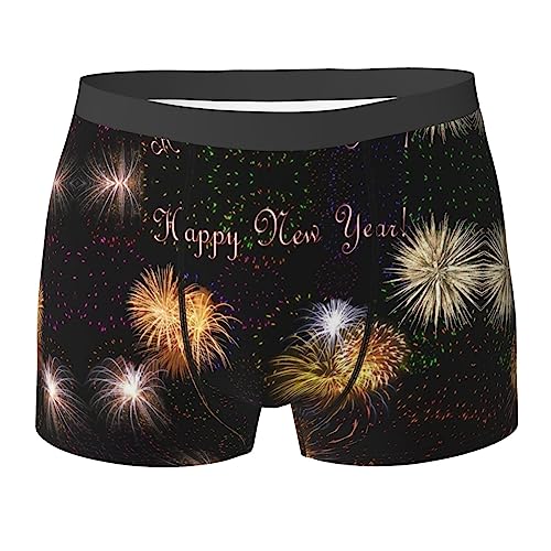 COMAAM Happy New Year Herren Boxershorts (Multi-Faceted) Herren Elastische Boxershorts Leggings Unterhosen, Schwarz, Large von COMAAM