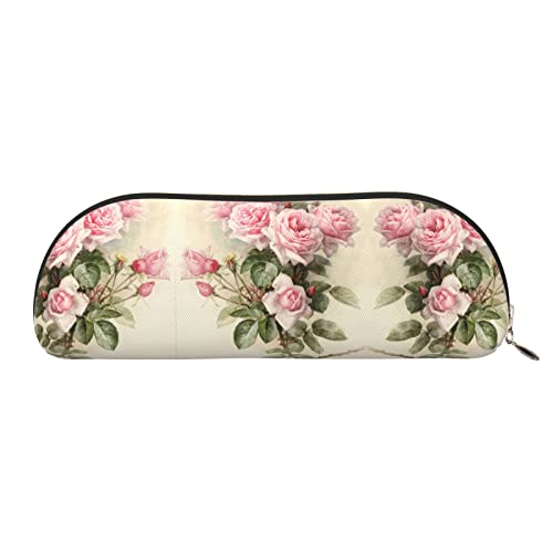 COMAAM Ländliche Honigbienen Wildblumen Leder halbrunde Aufbewahrungstasche Große Kapazität Stift Bleistift Tasche Geeignet Für Die Aufbewahrung Von Stiften Und Kosmetik, Rosa Vintage Rose, von COMAAM