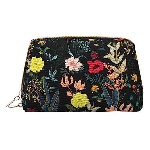 COMAAM Leder Make-up Taschen Bunte Boho Floral Gedruckt Kulturbeutel Tragbare Kosmetiktaschen Täglicher Gebrauch Lagerung Geldbörse Für Frauen, Buntes Boho-Blumenmuster, Einheitsgröße von COMAAM