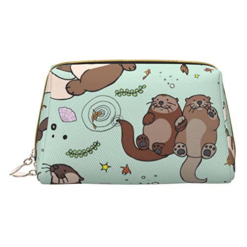 COMAAM Leder Make-up Taschen Cartoon Wissenschaft Thema Gedruckt Kulturbeutel Tragbare Kosmetiktaschen Täglicher Gebrauch Lagerung Geldbörse Für Frauen, Otter, Einheitsgröße von COMAAM