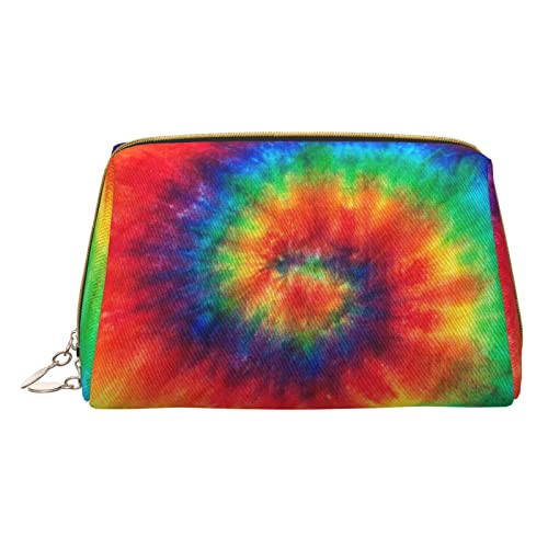 COMAAM Leder Make-up Taschen Flagge von Mexiko Gedruckt Kulturbeutel Tragbare Kosmetiktaschen Täglicher Gebrauch Lagerung Geldbörse Für Frauen, Batik-Regenbogen, Einheitsgröße von COMAAM