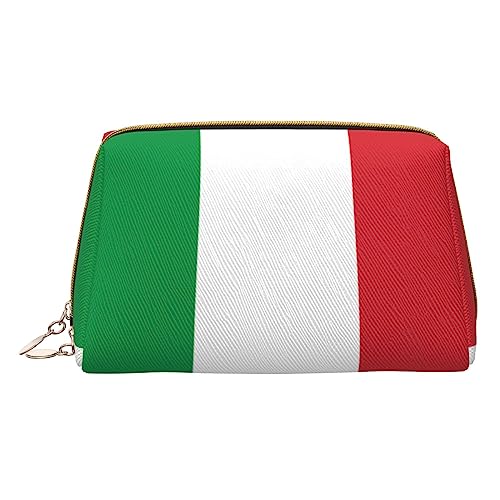 COMAAM Leder Make-up Taschen Flagge von Mexiko Gedruckt Kulturbeutel Tragbare Kosmetiktaschen Täglicher Gebrauch Lagerung Geldbörse Für Frauen, Flagge Italien, Einheitsgröße von COMAAM