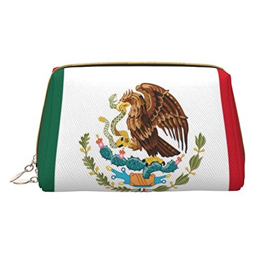 COMAAM Leder Make-up Taschen Flagge von Mexiko Gedruckt Kulturbeutel Tragbare Kosmetiktaschen Täglicher Gebrauch Lagerung Geldbörse Für Frauen, Flagge Mexikos, Einheitsgröße von COMAAM