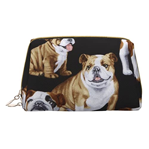 COMAAM Leder Make-up Taschen Flagge von Mexiko Gedruckt Kulturbeutel Tragbare Kosmetiktaschen Täglicher Gebrauch Lagerung Geldbörse Für Frauen, French Bulldogs, Einheitsgröße von COMAAM