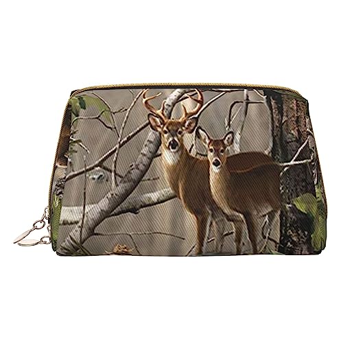 COMAAM Leder Make-up Taschen Kokosnuss Strand Sonnenuntergang Hängematte Gedruckt Kulturbeutel Tragbare Kosmetiktaschen Täglicher Gebrauch Lagerung Geldbörse Für Frauen, Jagd Hirsch Bär Elch, von COMAAM