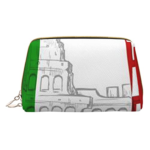 COMAAM Leder Make-up Taschen Meeresschildkröte Seestern Gedruckt Kulturbeutel Tragbare Kosmetiktaschen Täglicher Gebrauch Lagerung Geldbörse Für Frauen, Römisches Kolosseum Italienische Flagge, von COMAAM