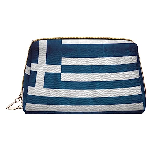 COMAAM Leder Make-up Taschen Nette Affe Gedruckt Kulturbeutel Tragbare Kosmetiktaschen Täglicher Gebrauch Lagerung Geldbörse Für Frauen, Griechische Flagge, Einheitsgröße von COMAAM