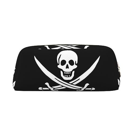 COMAAM Magische Hexe Hexerei Bohemian Zeichnung Leder Reißverschluss Dreidimensionale Stifttasche Geeignet für Schreibwaren und Kosmetik Lagerung, Piratenflagge, Einheitsgröße, Kulturbeutel von COMAAM