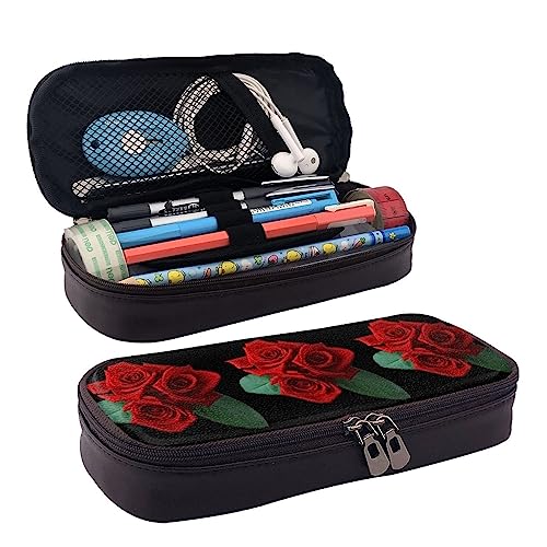 COMAAM Native American Printed Cute Pencil Case,Big Capacity Leather Pencil Pouch,Pen Pouch Bag With Zipper For Office, Gothic Rose, Einheitsgröße von COMAAM