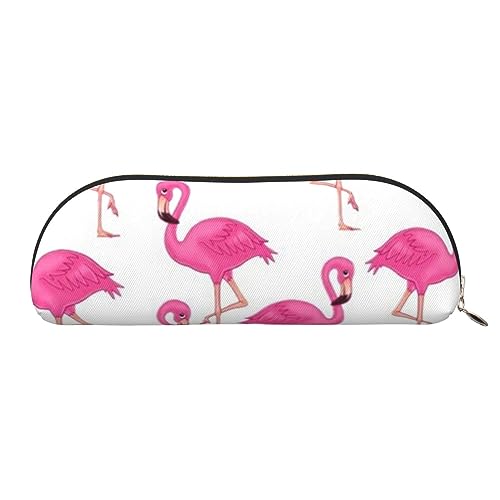 COMAAM Nette Pommersche Leder halbrunde Aufbewahrungstasche Große Kapazität Stift Bleistift Tasche Geeignet Für Die Aufbewahrung Von Stiften Und Kosmetik, Rosa Flamingo, Einheitsgröße, Federmäppchen von COMAAM