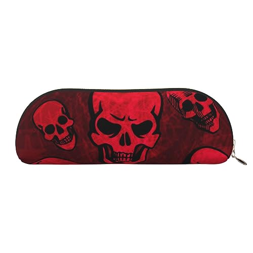 COMAAM Nette Pommersche Leder halbrunde Aufbewahrungstasche Große Kapazität Stift Bleistift Tasche Geeignet Für Die Aufbewahrung Von Stiften Und Kosmetik, Rote Totenköpfe, Einheitsgröße, Federmäppchen von COMAAM