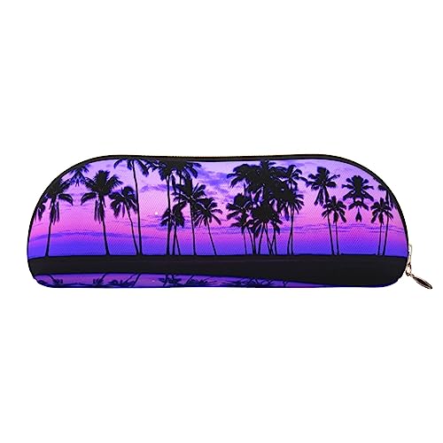 COMAAM Pinienkegel-Bordüre Leder halbrunde Aufbewahrungstasche Große Kapazität Stift Bleistift Tasche Geeignet Für Die Aufbewahrung Von Stiften Und Kosmetik, Palme Purple Sunset, Einheitsgröße, von COMAAM