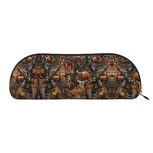 COMAAM Pizza Faultier Leder halbrunde Aufbewahrungstasche Große Kapazität Stift Bleistift Tasche Geeignet Für Die Aufbewahrung Von Stiften Und Kosmetik, Jagd Hirsch Bär Hirsch, Einheitsgröße, von COMAAM