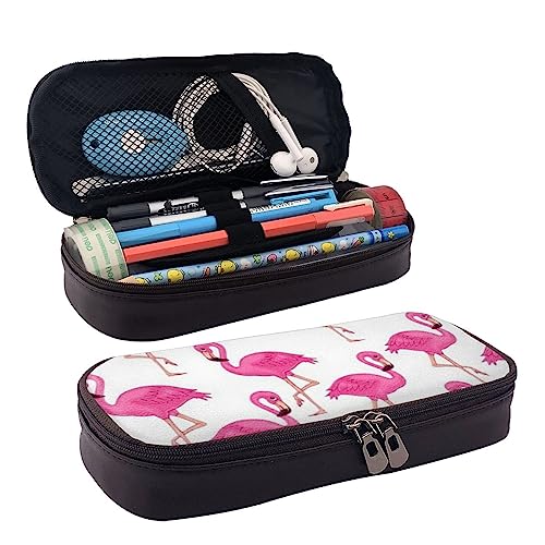 COMAAM Rosa Flamingo gedruckt niedlichen Federmäppchen,Große Kapazität Leder Bleistift Beutel,Stift Beutel Tasche mit Reißverschluss für Büro, Rosa Flamingo, Einheitsgröße von COMAAM