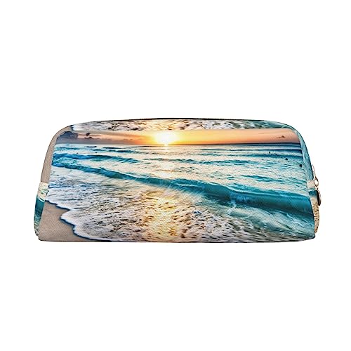 COMAAM Schwarz Weiß Musiknote Leder Reißverschluss Dreidimensionale Stifttasche Geeignet für Schreibwaren und Kosmetik Lagerung, Beach Sunset Ocean, Einheitsgröße, Kulturbeutel von COMAAM