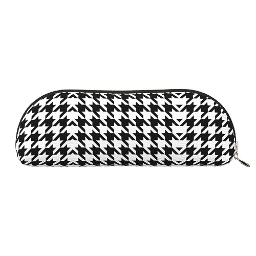 COMAAM Stinktier Leder Halbrunde Aufbewahrungstasche Große Kapazität Stift Bleistift Tasche Geeignet Für Die Aufbewahrung Von Stiften Und Kosmetik, Houndstooth Schwarz, Einheitsgröße, Federmäppchen von COMAAM