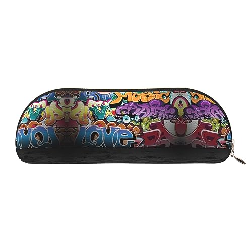 COMAAM Streifen Schwarz Weiß Leder Halbrunde Aufbewahrungstasche Große Kapazität Stift Bleistift Tasche Geeignet Für Die Aufbewahrung Von Stiften Und Kosmetik, Graffiti Hip Hop, Einheitsgröße, von COMAAM