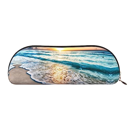 COMAAM Tropische Blätter Leder Halbrunde Aufbewahrungstasche Große Kapazität Stift Bleistift Tasche Geeignet Für Die Aufbewahrung Von Stiften Und Kosmetik, Beach Sunset Ocean, Einheitsgröße, von COMAAM