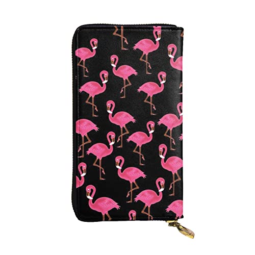 Eishockey-Muster Leder Lange Handheld Brieftasche Frauen Brieftasche Für Kreditkarte Bargeld Münze Lagerung, Schöne rosa Flamingos, Einheitsgröße von COMAAM