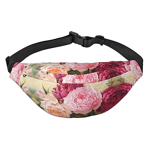 Farbige Pfau Reise Laufen Große Umhängetasche Männer Und Frauen Sport Taille Tasche Umhängetasche, Pfingstrose Blumen Blüte, Einheitsgröße von COMAAM