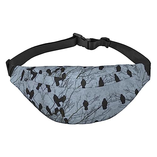 Fledermaus-Druck-Reise-Laufen-große Crossbody-Tasche für Männer und Frauen Sport Hüfttasche Umhängetasche, Schwarze Krähe Vögel, Einheitsgröße von COMAAM