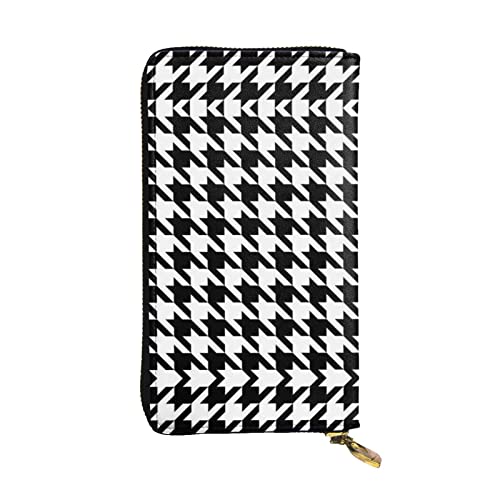 Gelbe Zitronen-lederne lange Handbrieftasche der Frauen für Kreditkarten-Bargeld-Münzen-Speicher, Houndstooth Schwarz, Einheitsgröße von COMAAM