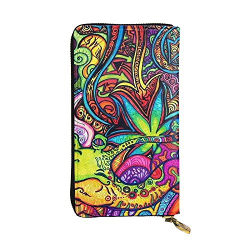 Lustige Yoga Frosch Leder Lange Handheld Brieftasche Frauen Brieftasche Für Kreditkarte Bargeld Münze Lagerung, Mehrfarbige Blatt-Unkrautkunst, Einheitsgröße von COMAAM
