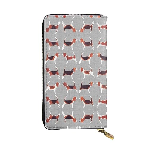 Pine Cone Border Leder Lange Handheld Brieftasche Frauen Brieftasche Für Kreditkarte Bargeld Münze Lagerung, Beagle-Muster, Einheitsgröße von COMAAM