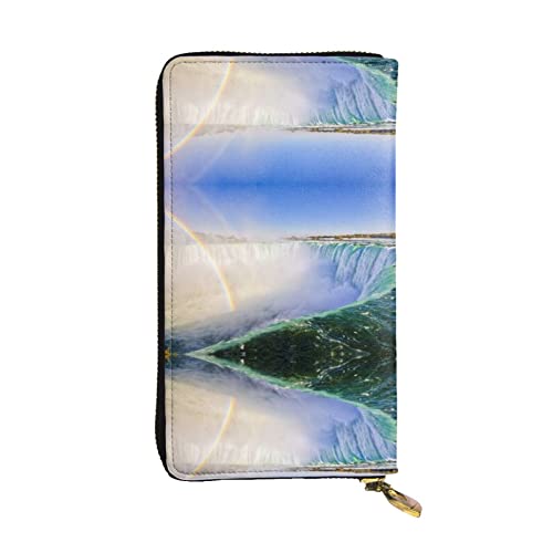 Pine Cone Border Leder Lange Handheld Brieftasche Frauen Brieftasche Für Kreditkarte Bargeld Münze Lagerung, Wasserfall und Regenbogen, Einheitsgröße von COMAAM