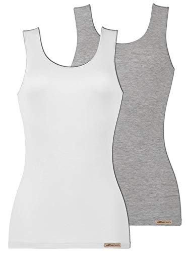 Comazo Earth 2er Sparpack Damen Unterhemd Achselträger, Gr.38, grau-Melange-Weiss von Comazo
