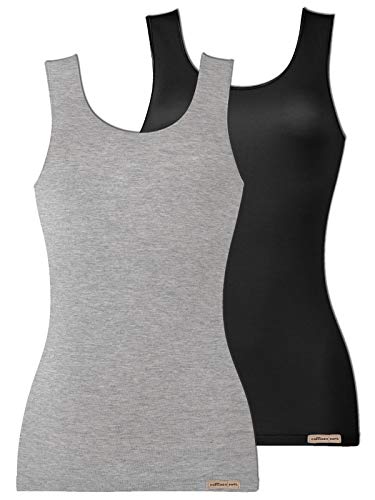 COMAZO Earth 2er Sparpack Damen Unterhemd Achselträger, Gr.38, grau-Melange-schwarz von COMAZO