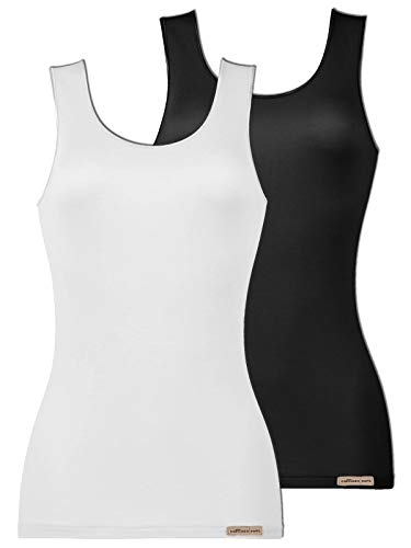 COMAZO Earth 2er Sparpack Damen Unterhemd Achselträger, Gr.42, schwarz-Weiss von Comazo