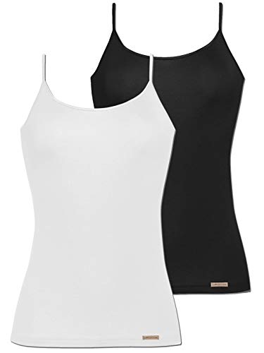 COMAZO Earth 2er Sparpack Damen Unterhemd Spaghettiträger, Gr.38, schwarz-Weiss von Comazo